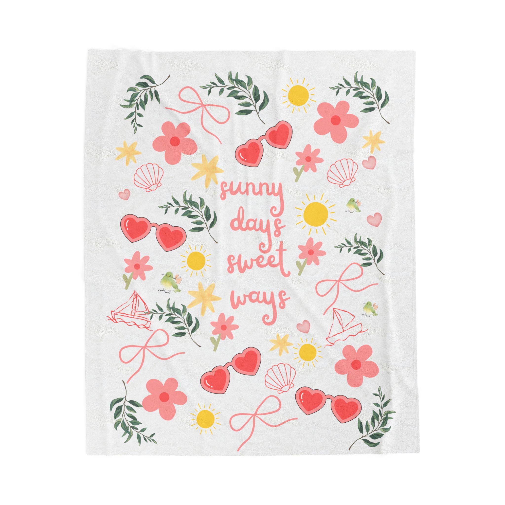 Velveteen Blanket — “Sunny Days & Sweet Ways” Floral Heart Plush Throw
