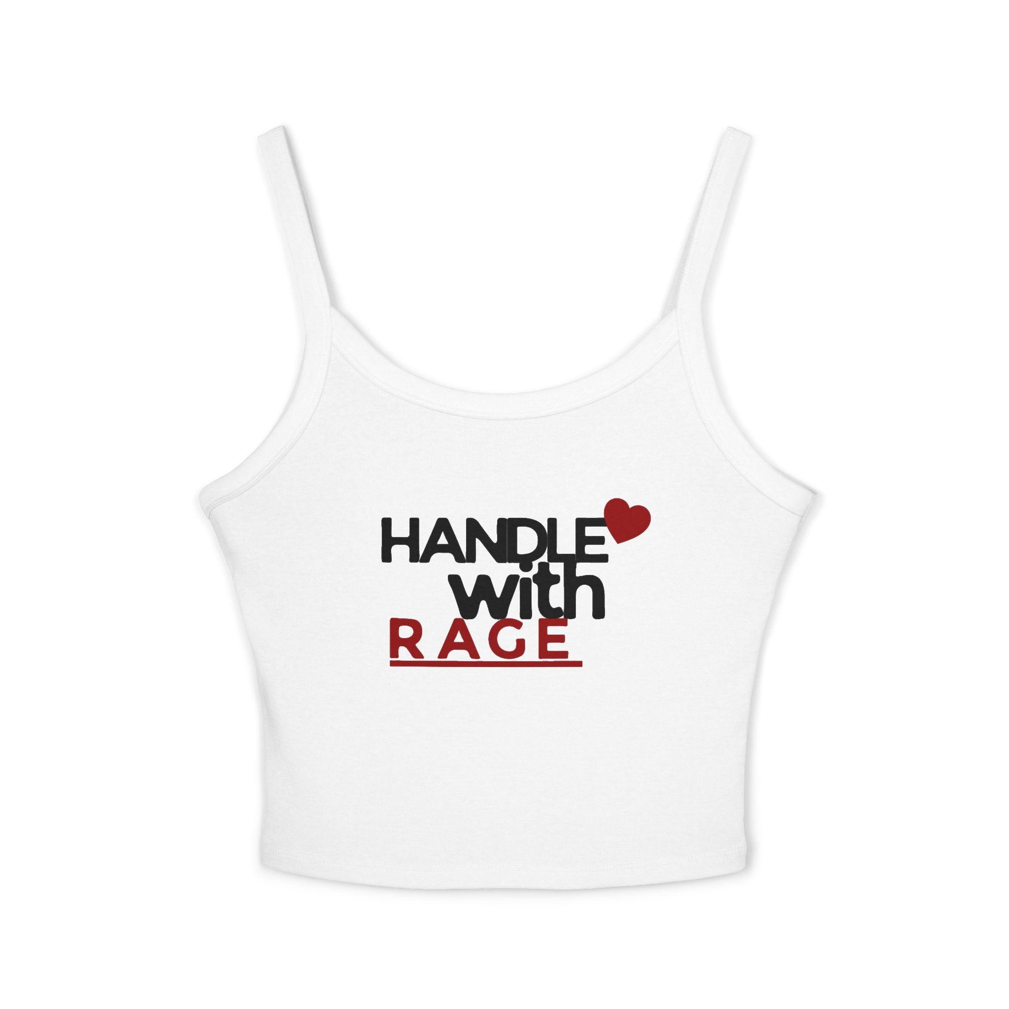 Handle With Rage Women’s Spaghetti Strap Tank Top — Graphic Crop Tank with Heart Accent