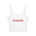 Spaghetti Crop Tank Top — "Miss Start Ya Boo" Red Gothic Script